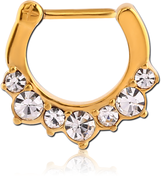 GOLD PVD COATED SURGICAL STEEL ROUND JEWELED HINGED SEPTUM CLICKER