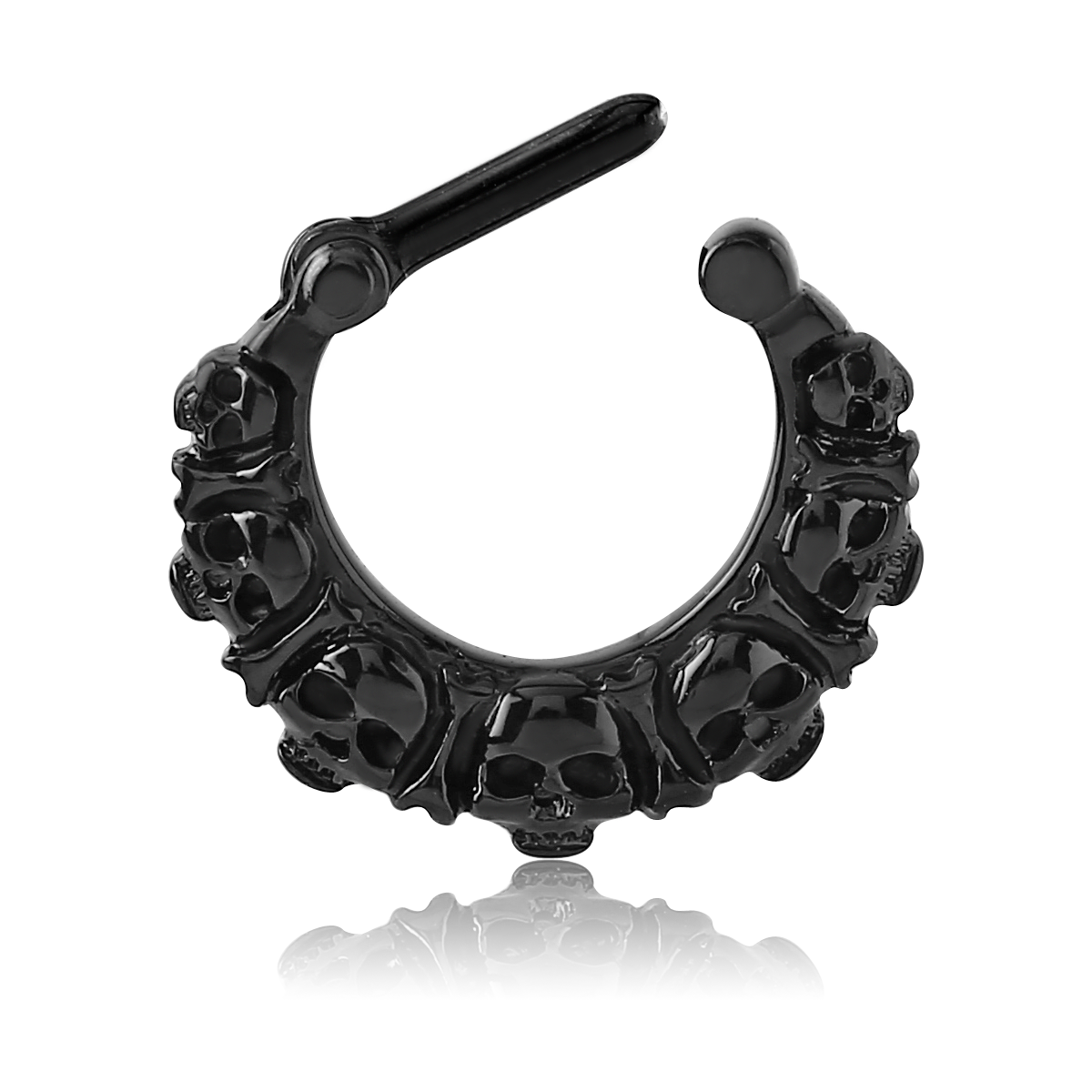 BLACK PVD COATED SURGICAL STEEL HINGED SEPTUM CLICKER - SKULL