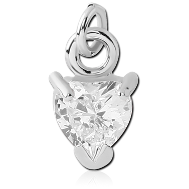 RHODIUM PLATED BRASS JEWELED CHARM - HEART