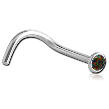 STERILE SURGICAL STEEL JEWELED CURVED NOSE STUD WITH SYNTHETIC OPAL