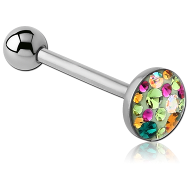 STERILE SURGICAL STEEL CRYSTALINE JEWELED FLAT BARBELL