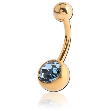 STERILE GOLD PVD COATED TITANIUM PREMIUM CRYSTAL JEWELED NAVEL BANANA