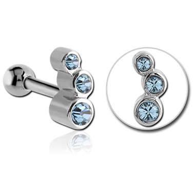 STERILE SURGICAL STEEL TRIPLE JEWELED TRAGUS MICRO BARBELL