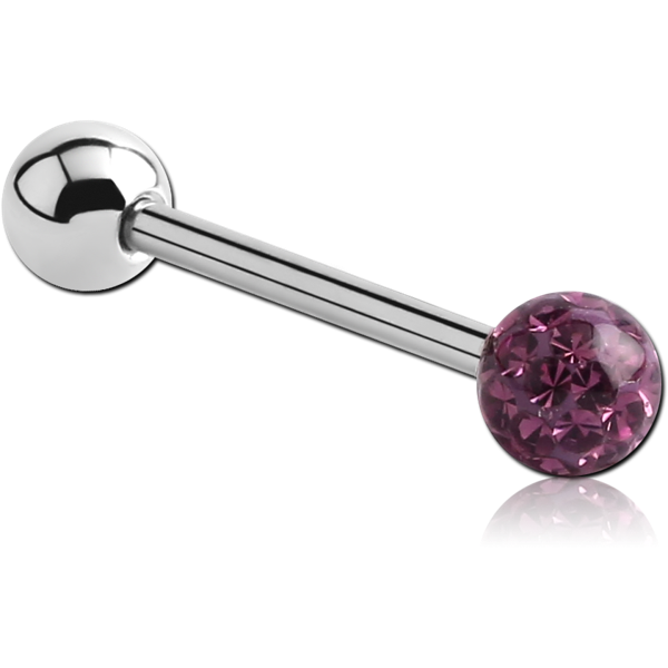 SURGICAL STEEL BARBELL WITH EPOXY COATED CRYSTALINE JEWELED BALL