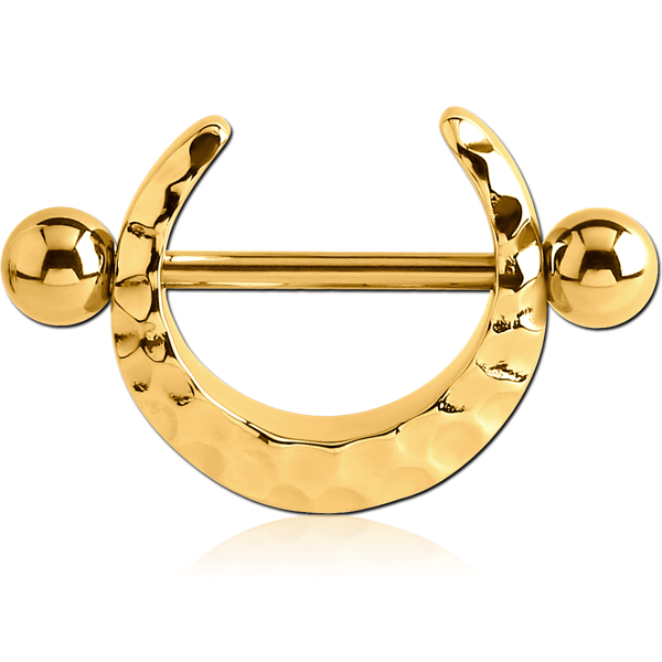 GOLD PVD COATED SURGICAL STEEL NIPPLE SHIELD - HAMMERED TEXTURE